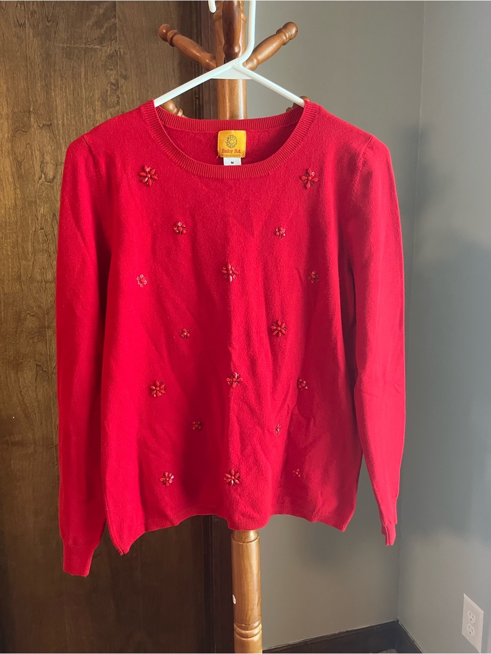 Vintage Ruby Rd Red Embellished Crewneck Sweater